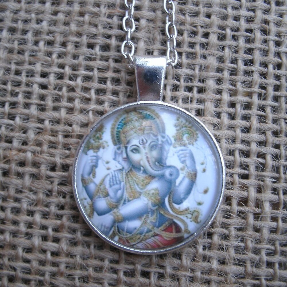 Ganesha Glass Cabochon Pendant Necklace